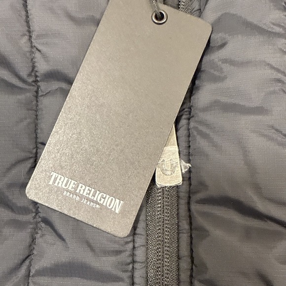 JACKET PUFFER True Religion MENS LRG BOMBER QUILTED COAT WHT TRIM NWT 107823 - Picture 8 of 14